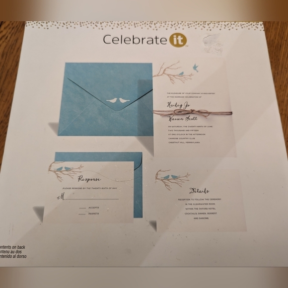 Celebrate it Wedding Invitation Kit 30 Sets (white & teal lovebirds) NIB - Picture 7 of 11